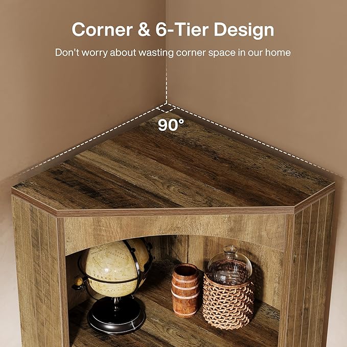 Tribesigns Corner Storage Cabinet, 70.9" Tall Corner Shelf & Bookshelf & Bookcase, Freestanding Corner Cabinet for Living Room Kitchen Home Office