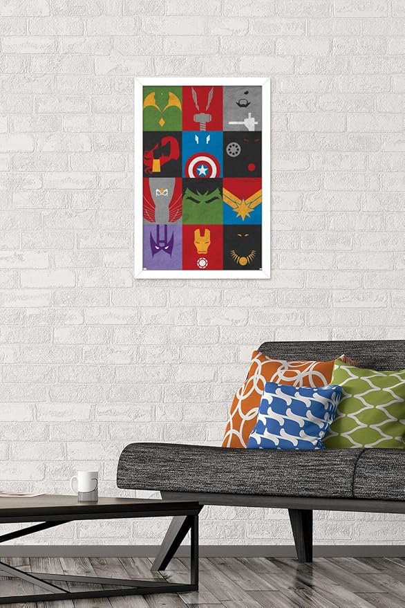 Trends International Marvel Comics - Avengers - Minimalist Grid Wall Poster, 14.725" x 22.375", White Framed Version