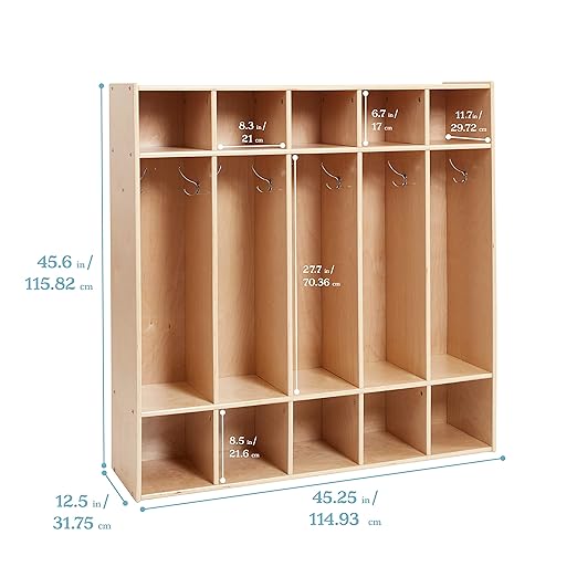 ECR4Kids Streamline 5-Section Coat Locker with Cubby Storage, Classroom Furniture, Natural