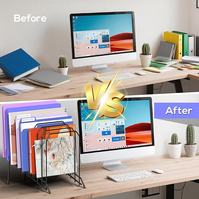 Incline Metal Desk Magazine Folder Holder, Sorter Desk File Organizer with 8-Section Vertical Compartments Rack File Organizer for Office, Home, School (2 Pack)