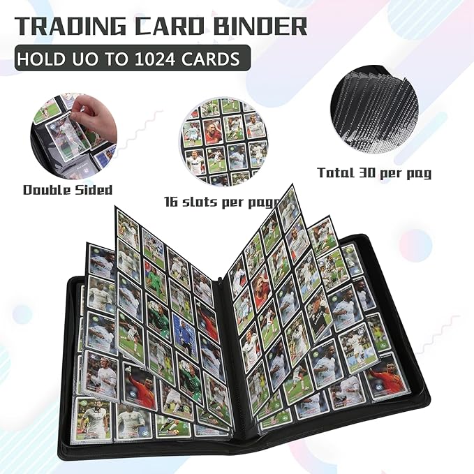 1024 Pocket Card Binder,16 Pocket Trading Card Binder，Side Loading Collectible Card Albums for MTG, for TCG Football, Sports, Game Cards Black