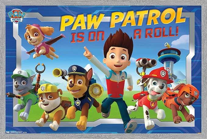 Nickelodeon Paw Patrol - Crew Wall Poster, 22.4L" x 14.7W", Gray Framed Version