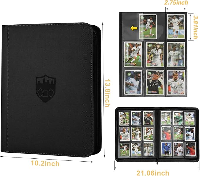 Trading Card Binder 9 Pocket, GERMUN PU Cover Card Binder for 360 Cards, Premium Trading Card Holder Folders, Double Sided Pocket Card Album for MTG, TCG (Black)