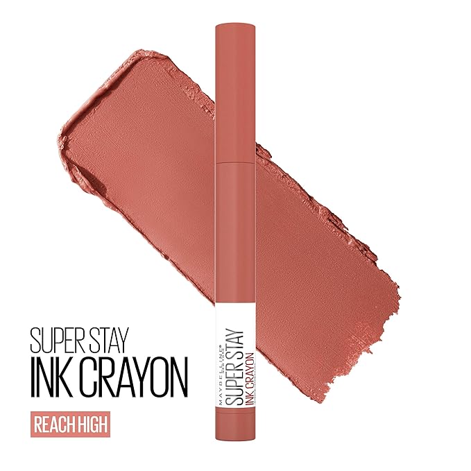 Maybelline Super Stay Ink Crayon Lipstick Makeup, Precision Tip Matte Lip Crayon with Built-in Sharpener, Longwear Up To 8Hrs, Reach High, Rosey Mauve, 1 Count