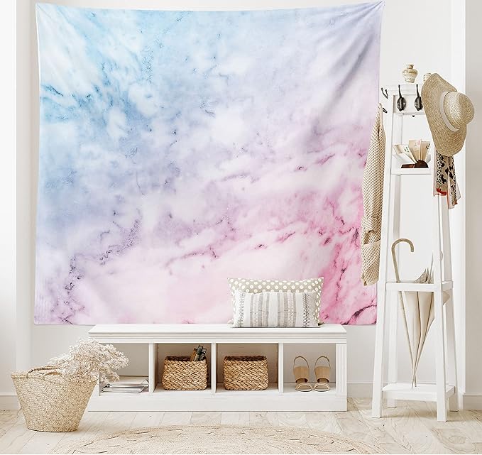 Ambesonne Marble Print Tapestry King Size, Pastel Toned Cloudy Crack Lines Stained Antique Shabby Design, Wall Hanging Bedspread Bed Cover Wall Decor, 104" X 88", Pink