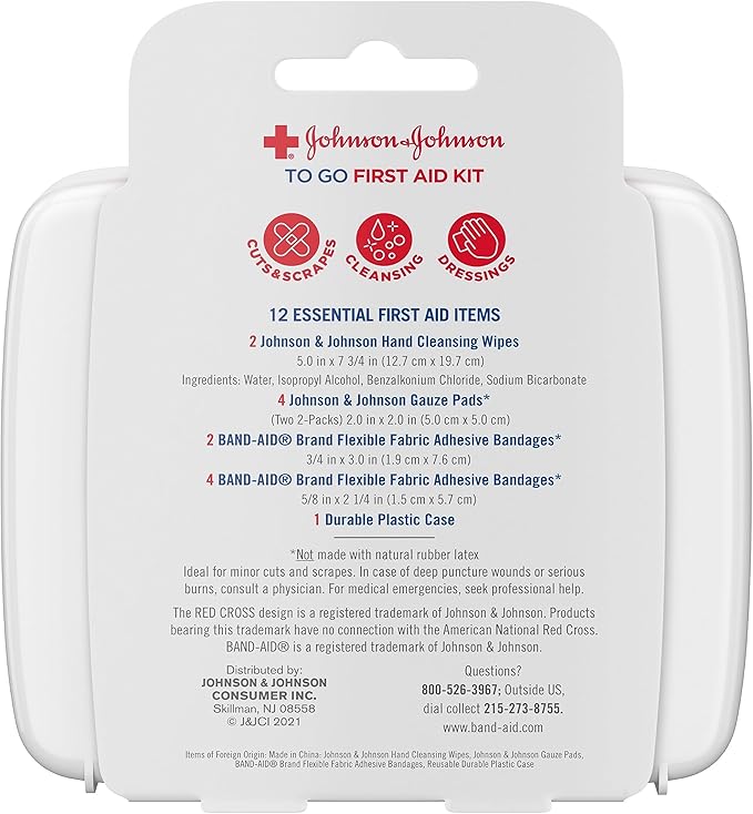 Johnson & Johnson Red Cross First Aid-to-Go Mini First Aid Kit, 12 Count (Pack of 48) total count 576