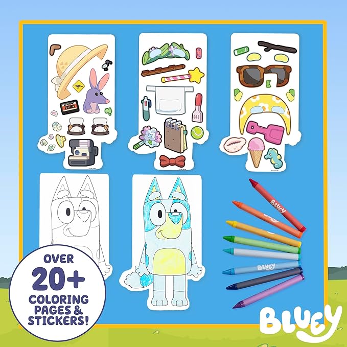 Bluey Sticker Activity Book, Includes 40 Stickers, Crayons, 2-in-1 Coloring & Sticker Book, Bluey Toys, Stickers for Kids, 5 Year Old Girl Gift, Coloring Books for Kids Ages 4-8, Toys & Games