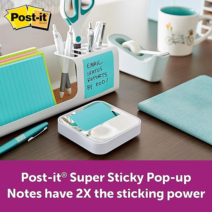 Post-it Super Sticky Pop-up Notes, 3x3 in, 6 Pads, 2X The Sticking Power, Supernova Neons, Bright Colors, Recyclable (R330-6SSMIA)
