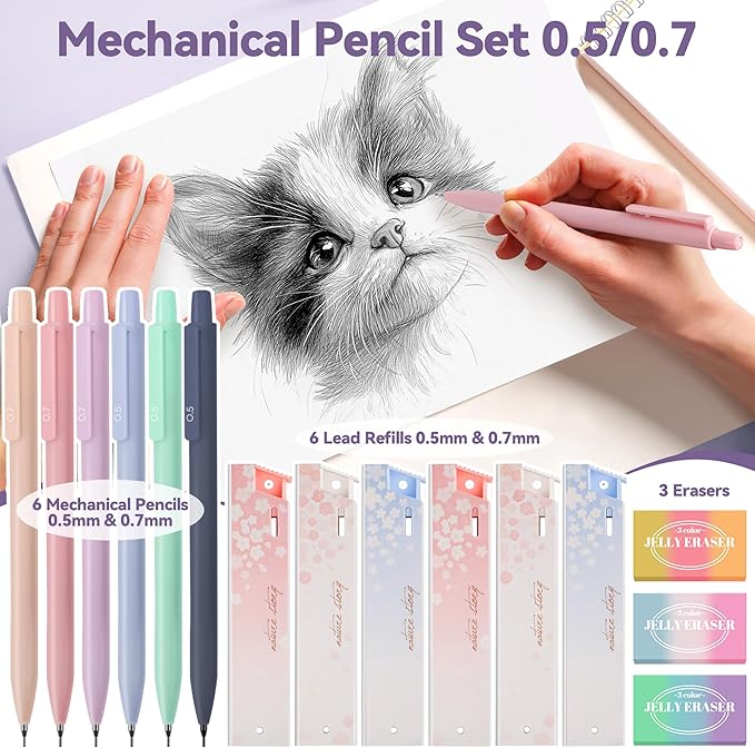 61 PCS Aesthetic School Supplies with Cute Pen Case, Pastel No Bleed Highlighters, Gel & Erasable Pens, Mechanical Pencils, Refills, Complete Essentials Stationery Kit for Students (Purple)