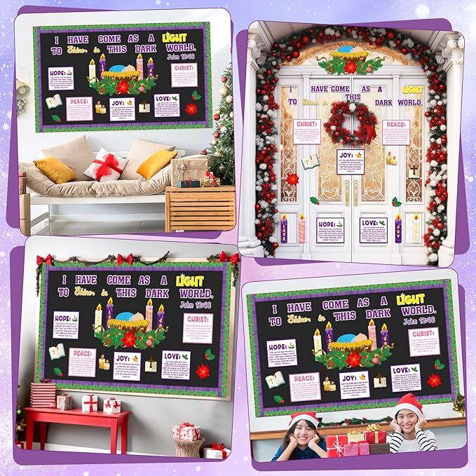 Christian Nativity Religious Christmas Bulletin Board Decorations Set Xmas Advent Wreath Candle Light of My Life Cutouts for Classroom School Home Chalkboard Wall Winter Holiday Party Decor Supplies