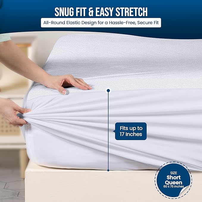 Utopia Bedding Waterproof Mattress Protector Short Queen Size, Premium 200 GSM Terry Mattress Cover, Soft & Breathable Bed Cover, Fitted Sheet Style with Stretchable Deep Pockets 17" (White)