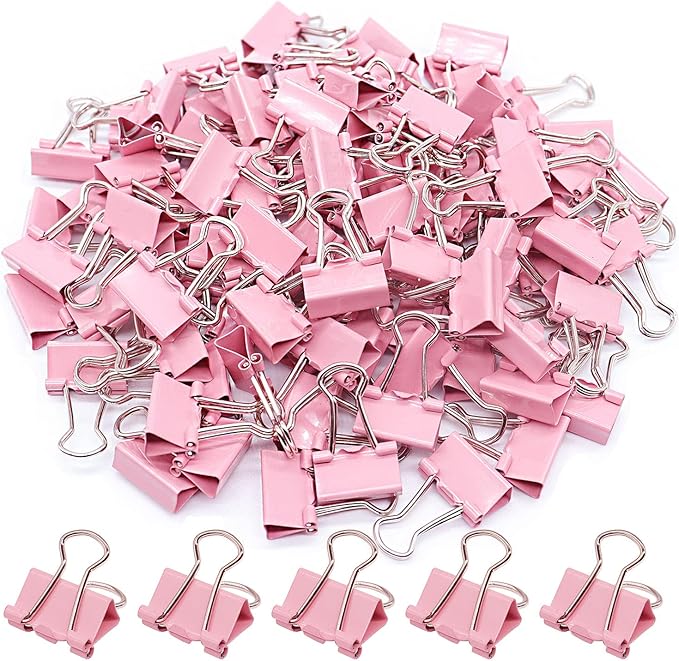 Pink Binder Clips, Mini Paper Clip, Small Paper Clamps 15mm (5/8 inch), 100 Pack Micro Size Office Clips for Home School and Business (Pink)