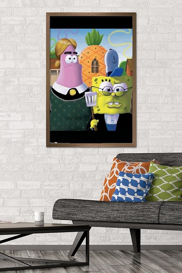 Trends International Nickelodeon Spongebob - American Gothic Wall Poster, 22.375" x 34", Bronze Framed Version