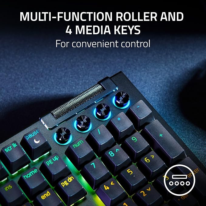 Razer BlackWidow V4 Mechanical Gaming Keyboard: Yellow Switches Linear & Silent - Chroma RGB - 6 Macro Keys - Magnetic Wrist Rest - Doubleshot ABS Keycaps - Roller & Media Keys - Snap Tap