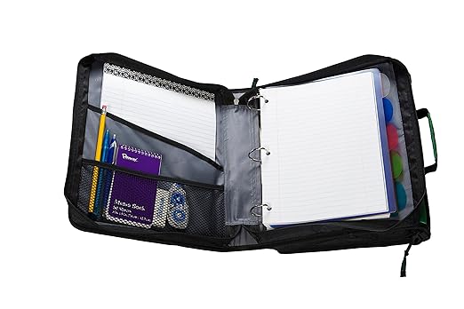 Case-it The Z Shape Zipper Binder - Two Binders in One - Double Sided 1.5 Inch D-Ring - Multiple Pockets - 500 Page Capacity - Comes with Shoulder Strap, Blue Z-176