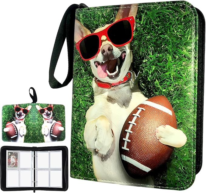 Football Card Binder 400 Pockets, Trading Card Binder 4 Pocket with 50 Removable Sleeves Fits 400 Sport Cards, 3 Ring Card Holder Binder with Zipper, Collector Storage Album