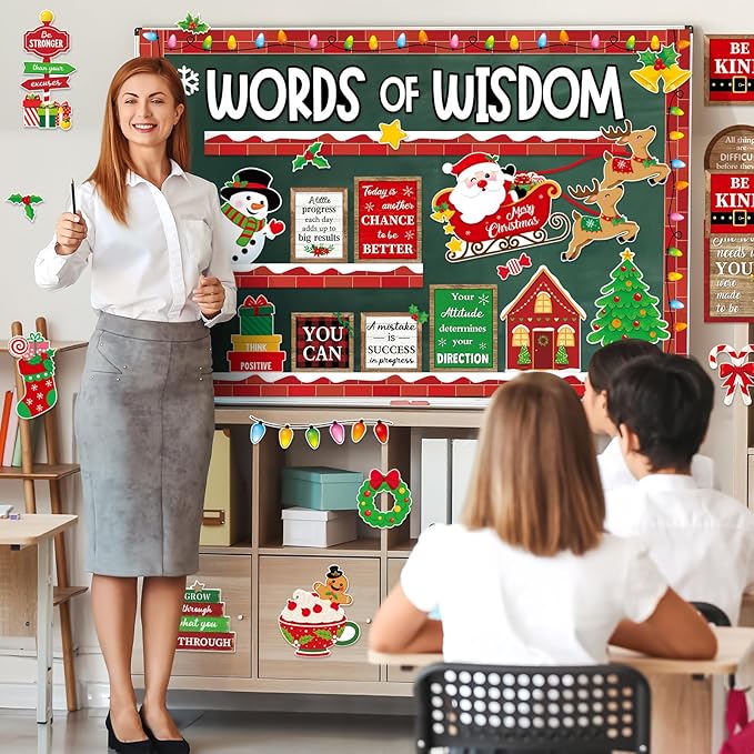 57 Pcs Christmas Bulletin Board Set Inspirational Bulletin Board Decoration Positive Cutout Classroom Decoration for School Office Home Teacher Classroom Wall Supplies