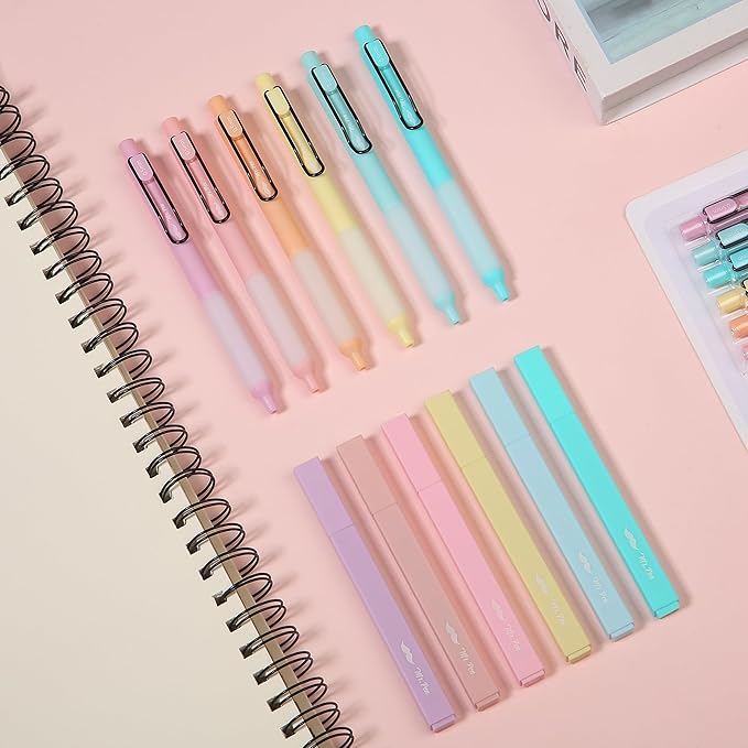 Mr. Pen Aesthetic Highlighters and Gel Pens, 12 Pack, Pastel Colors, No Bleed, Black Ink, Highlighter Pens, Gel Pens