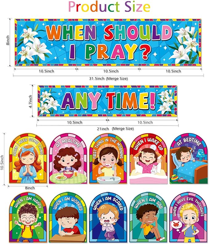 Adduster Sunday School Decorations - When Should I Pray? Prayer Cutouts Classroom Bulletin Board Decor Christian Bulletin Board Set Prayer Cutouts Posters School Classroom and Home Wall Decorations