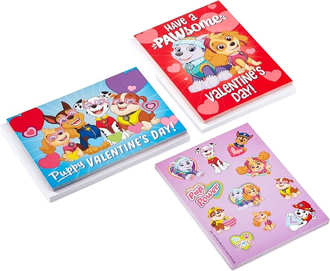 Hallmark Paw Patrol Valentine's Day Cards With Stickers, Kids Assorted (Pack of 24 Cards with Envelopes)