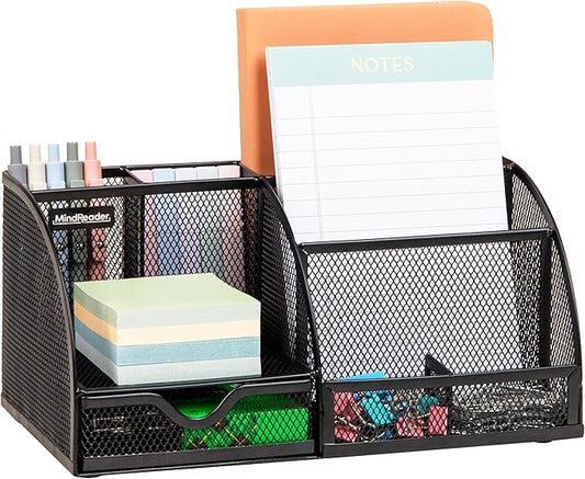 Mind Reader 7-Compartment Desktop Organizer, File & Accessory Storage, Metal Mesh Office Organizer for Desk, Workspace, Mail, Black