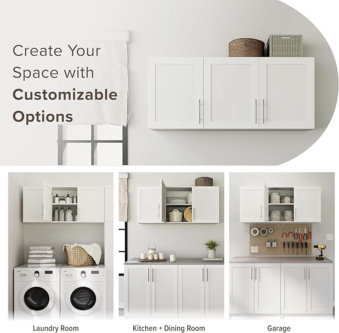 Prepac Elite 54" W Wall Cabinet with Panel Doors, White Storage Cabinet, Bathroom Cabinet, Pantry with 1 Adjustable Shelf 12.75" D x 54" W x 24" H, WSUR-1004-1