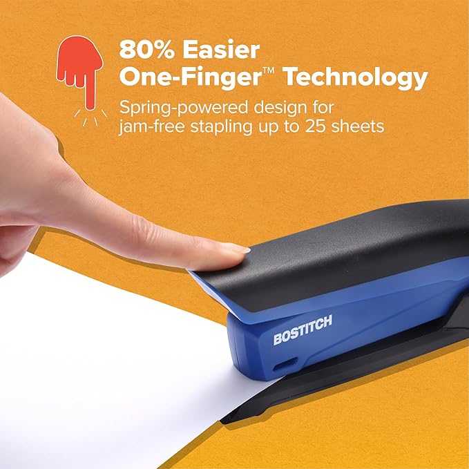 Bostitch Office InPower Spring-Powered Desktop Stapler, 20 Sheet Capcity, Built in Remover, Blue (1122)