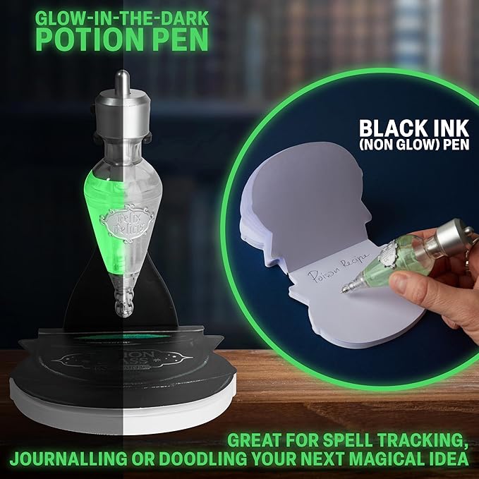 Harry Potter Potion Pen Set with Glow in The Dark Ink & Cauldron Notebook, Cool Stationery Kit & Supplies, Hogwarts Gift Sets, Gifts for Kids, Adults (Black Cauldron)