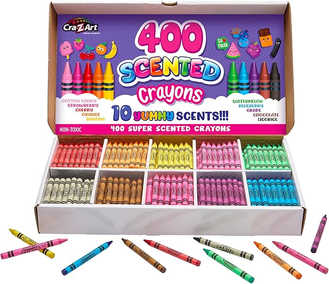 Cra-Z-Art Scented Crayon Bulk Pack 400ct 10 Assorted Colors & Delicious Scents, Great For Back To School, In Classroom & Supply Room For Teachers, Birthday Party Favor Bags