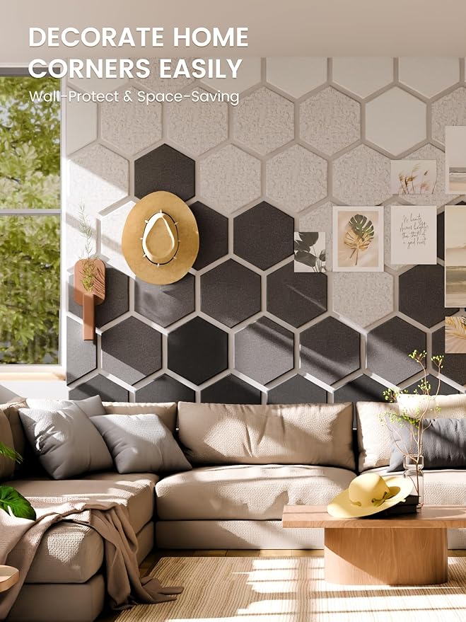 Fluxynara Hexagon Cork Board Alternative for Walls Decor-8-Pack Felt Bulletin Board Tiles,with 30 Pushpins,50 Adhesive Tabs for Office,Classrooms & Home Pin Board Felt Board-Concrete Echo