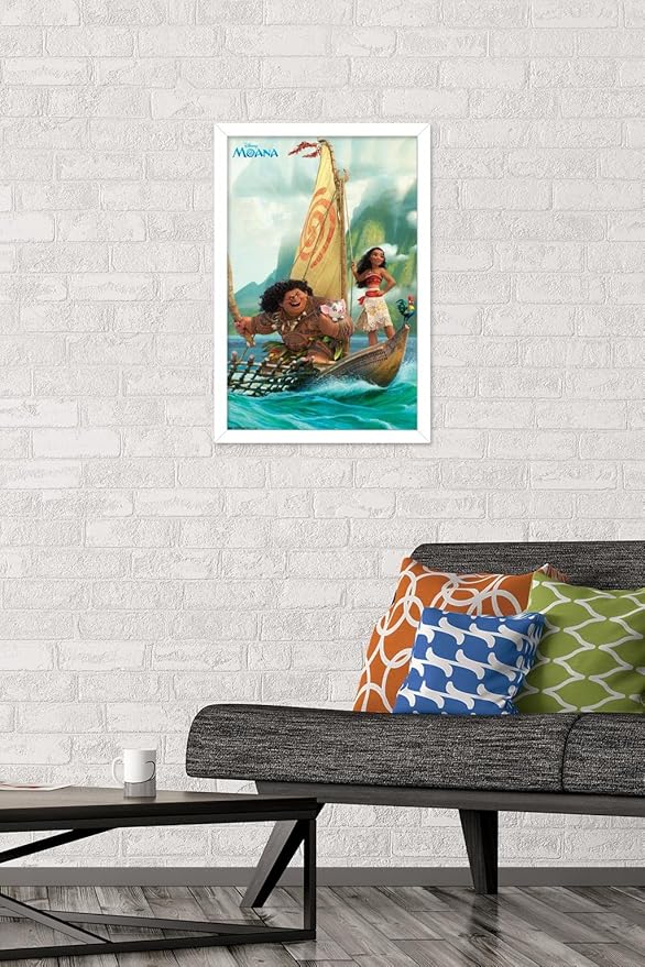 Disney Moana - Group Wall Poster, 22.4L" x 14.7W", White Framed Version