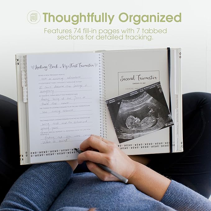 Pearhead My Pregnancy Journal - 74-Page Memory Book and Photo Album, Gender Neutral Planner for Expecting Moms, Includes Milestone Sections and Ultrasound Photo Insert