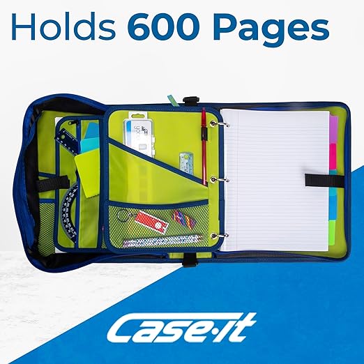 Case-it The Dual 2-in-1 Zipper Binder | Two 1.5-Inch D-Rings, 600 Sheet Capacity, Pencil Pouch & Multiple Pockets | School & Office Organizer with Shoulder Strap | Dual-101 Monster Design Red | 6 Pack