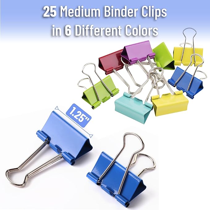 Mr. Pen- Colored Binder Clips, 1.25 inch, 50 Pack, Medium, Color Binder Clips Medium Size, Binder Clip, Paper Clips for Paperwork, Office Clips