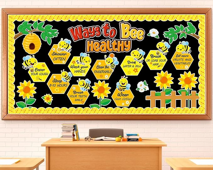 Ways to Bee Healthy Bulletin Board for Classroom Decoration Summer Bee Classroom Decoration Healthy Paper Cutouts Summer Healthy Habits Bulletin Board Decorations for School Wall Decor Supplies
