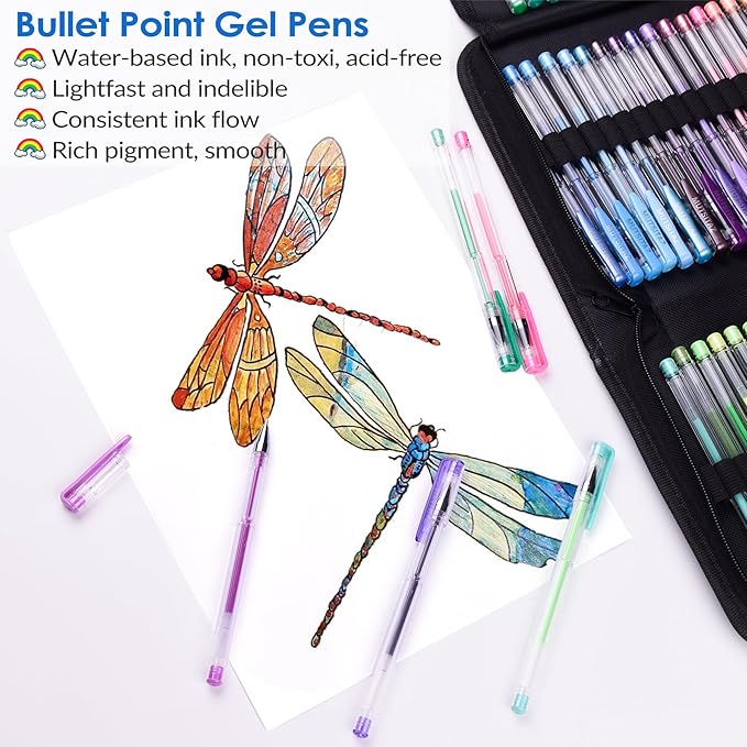 120 Packs Coloring Gel Pens Set, 60 Coloured Gel Pen with 60 Refills Set for Adult Colouring Books, Drawing,and Writing