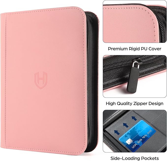 Card Binder 12 Pocket with Zipper, 816 Pockets Trading Card Holder Book, Premium PU Cover Zip Folder Binder, Side Loading Carrying Case Binder Album for TCG, MTG, Sports Cards, Game Cards
