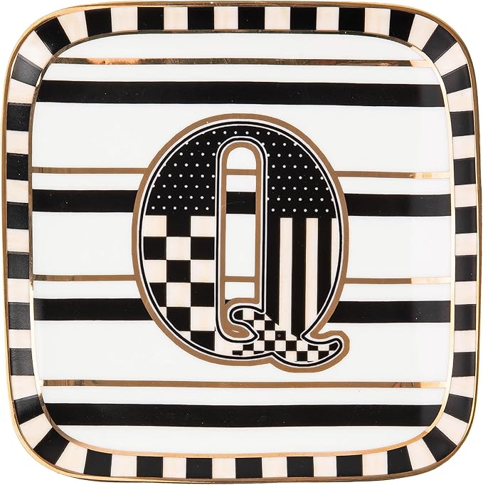 MACKENZIE-CHILDS Monogram Dish, Decorative Ceramic Letter Plate, 5 3/4" Square, Q