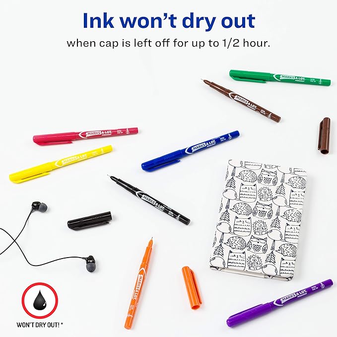 Avery Marks-A-Lot Permanent Markers, Ultra Fine Tip, 8 Assorted Markers For Coloring Books and Sketchbooks (09231)