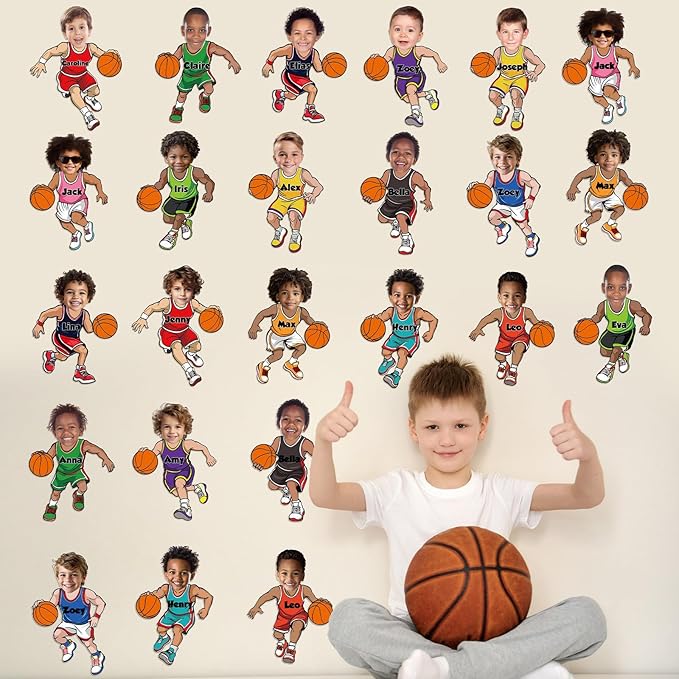 48 Set Basketball Bulletin Board Decors Basketball Players Cutouts Basketballs Jersey Paper Cut-Outs Classroom Decor for Boys DIY Craft Photo Sports Theme Party School Home Wall Chalkboard Supply