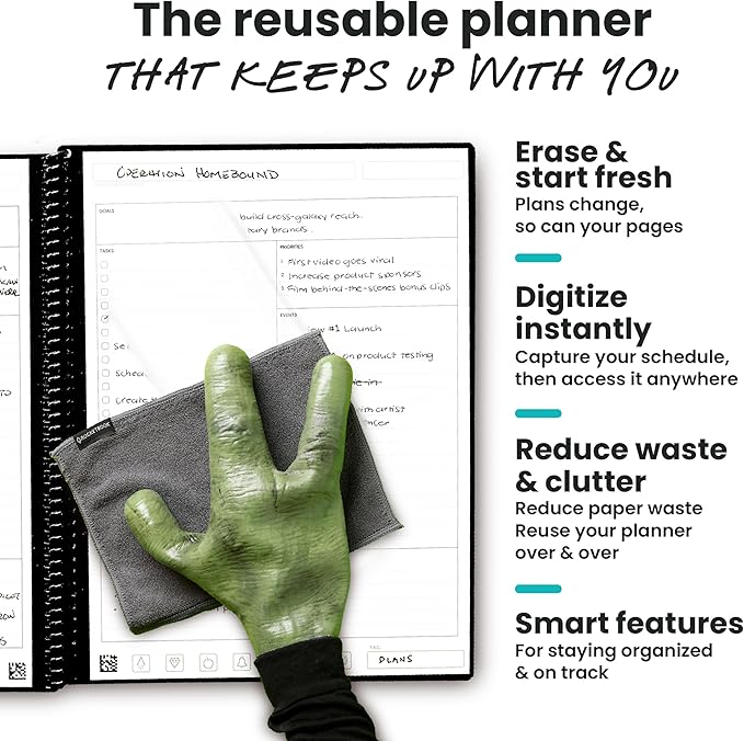 Rocketbook Flex Reusable Planner, Smart Undated, Daily, Weekly, Monthly, Annual Calendar Templates, Letter Size 8.5x11, Teal (Pack of 1)