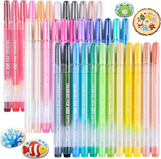 36 Colored Gel Pens Set, Glitter Gel Pens for Adult Coloring Books, No Bleed Through Acrylic Paint Markers, Medium Point Art Colored Pens Kit for Drawing, Sketching