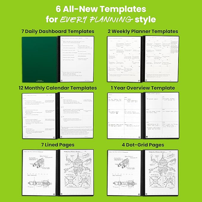 Rocketbook Flex Reusable Planner, Smart Undated, Daily, Weekly, Monthly, Annual Calendar Templates, Executive Size 6X8.8, Black (Pack of 1)
