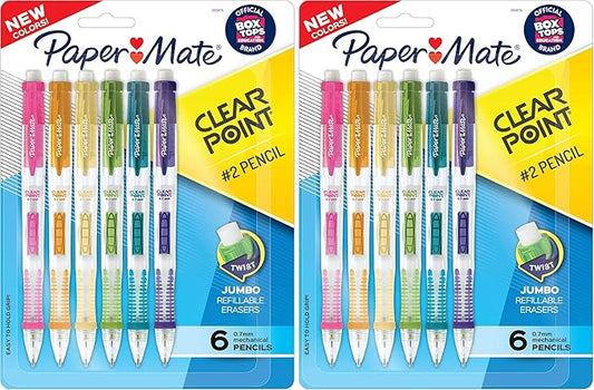 Paper Mate Clearpoint Mechanical Pencils,0.7mm HB #2 Pencils,Assorted Barrel Colors,- For Teacher,Office,School Supplies,Drawing,Drafting,(Pack of 12)