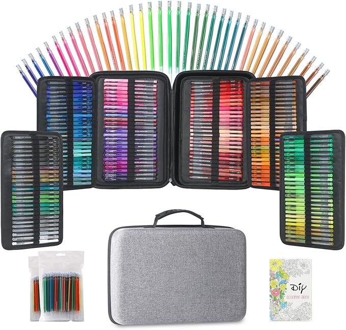 312 Pack Gel Pens for Adult Coloring Book, 156 Colors Artist Colored Pens with 156 Refills & Coloring Book, Glitter Gel Pen for Coloring Drawing Writing Doodle Journaling Planner Art Craft