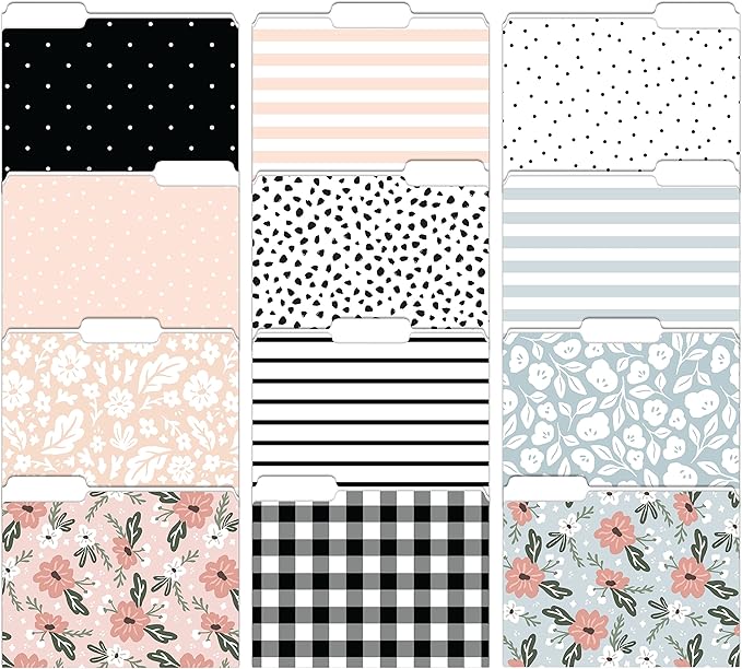 Cute File Folders, Set of 12 3-Tab Letter Size Decorative File Folders Boho Colored Manilla 8.5 x 11 Filing – Pretty Designer Home Office School Supplies (Harmony)
