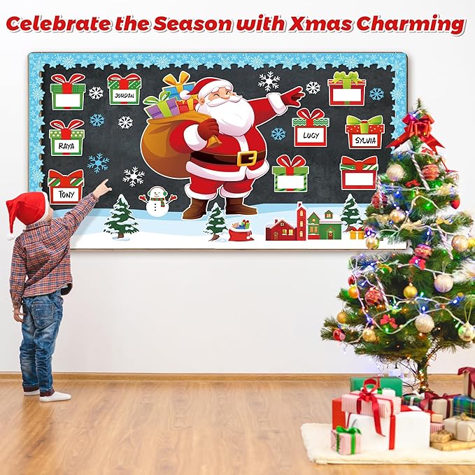 Aneco Christmas Bulletin Board Decorations Xmas Border Trim Christmas Party Supplies Classroom Decoration Cutouts for School Home Wall Decor