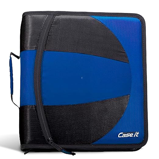 Case-it The Dual 2-in-1 Zipper Binder | Two 1.5-Inch D-Rings, 600 Sheet Capacity, Pencil Pouch & Multiple Pockets | School & Office Organizer with Shoulder Strap | Dual-101 Midnight Blue