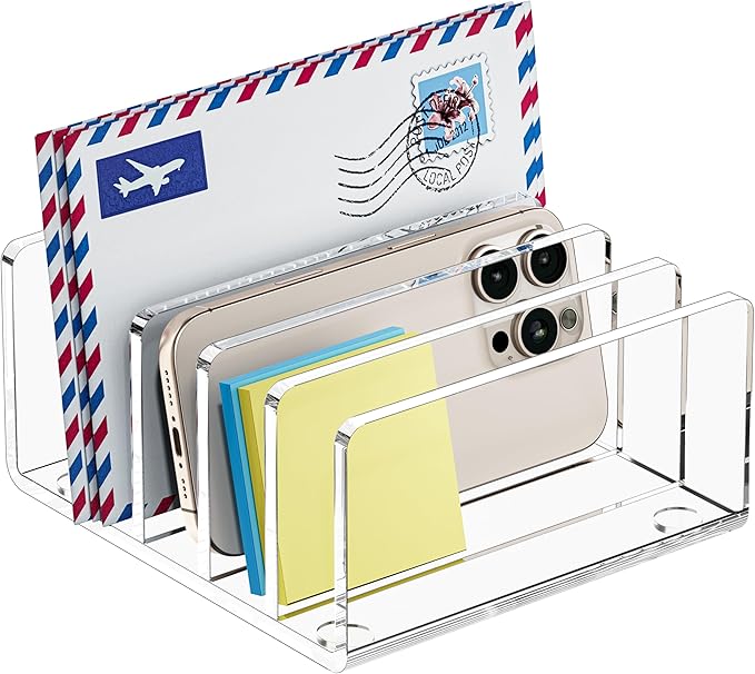 Desk Mail Organizer, 5 Section Clear Acrylic File Holder Letter Organizer, Vertical Lightweight Modern Envelope Holder Desk Accessories & Workspace Organizers for Office, Home, School