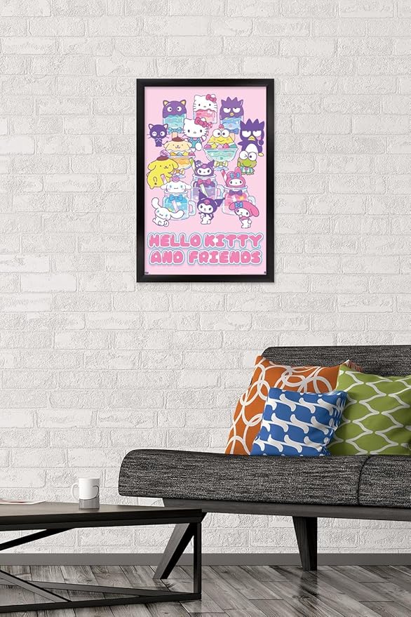 Trends International Hello Kitty and Friends: 24 Summer Fresh - Group Wall Poster, 22.4L x 14.7W, Black Framed Version